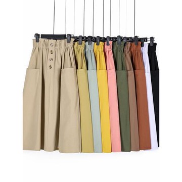 半身裙中長裙女夏棉麻韓版寬松百搭顯瘦大擺裙胖MM休閑亞麻a字裙