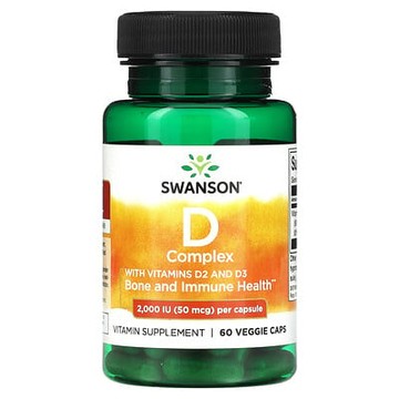 Swanson, 維生素 D 複合物，含維生素 D2 和 D3，50 微克（2000 國際單位），60 粒素食膠囊