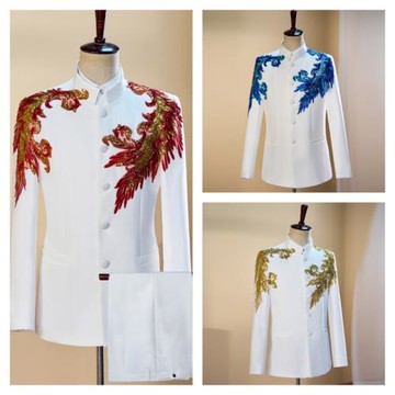 立領中山裝演出服男士大合唱團舞臺表演服主持人舞臺歌手禮服套裝