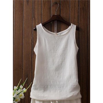 特大碼300斤夏季港風復古棉麻背心男亞麻夏季無袖t恤上衣情侶潮牌