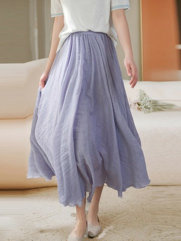 女士半身裙 高腰顯瘦棉麻半身裙女夏寬松休閑中長款大擺A字裙