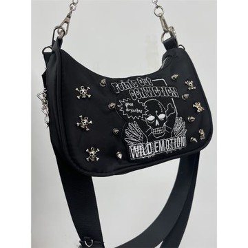 (發電站)自制新款搖滾朋克辣妹鉚釘暗黑設計骷髏單肩手提腋下包