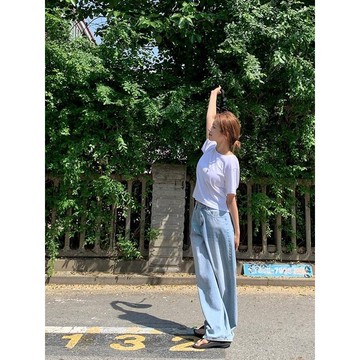 Codibook｜韓國 DAILYJOU 寬鬆直筒天藍丹寧長褲［預購］牛仔褲 女裝