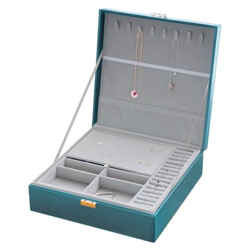 Porabella 內襯絨布皮革703首飾盒 26.5公分x26.5公分x8.5公分 合成皮革  湖水綠