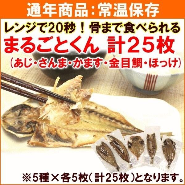 まるごとくん5種 あじ さんま かます 金目鯛 ほっけ 各5枚 計25枚 国産 骨まで食べられる干物 マルコーフーズ 送料込