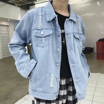 牛仔外套男春秋季寬松休閑韓版潮流男裝破洞牛仔衣服男士夾克褂子