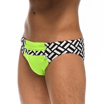 中低腰 三角泳褲 - 格紋綠