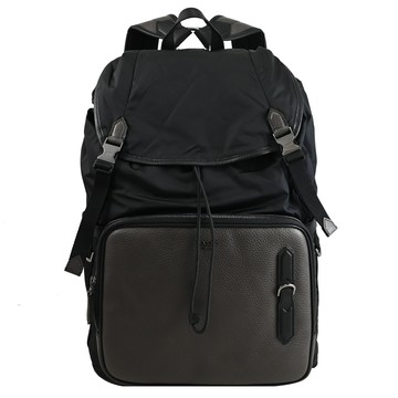 BALLY 6301434 BERGMANN尼龍拼接翻蓋束口後背包.黑/咖