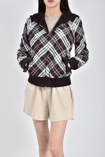 (M) knights bridge格紋連帽內刷毛黑色外套