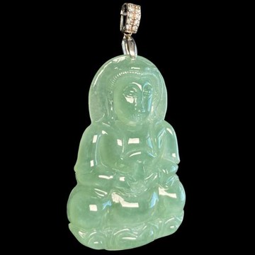 【森茂珠寶】緬甸天然翡翠A貨 滿綠觀音墜子