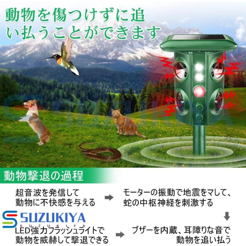 動物撃退器 超音波 進化版 害獣対策 ソーラー充電式 防水 Ipx4防水 イノシシ対策 猫よけ グッズ 犬 野良猫 猫退治 鳥獣対策 猫除け 鳥除け 犬除け 防虫 害獣駆除 通販 Lineポイント最大0 5 Get Lineショッピング
