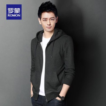 羅蒙男士衛衣秋冬季款寬松休閑運動冬天加絨外套純棉開衫連帽夾克