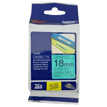 兄弟牌 標準黏性護貝標籤帶 TZe-741 18mm  綠底黑字  8m