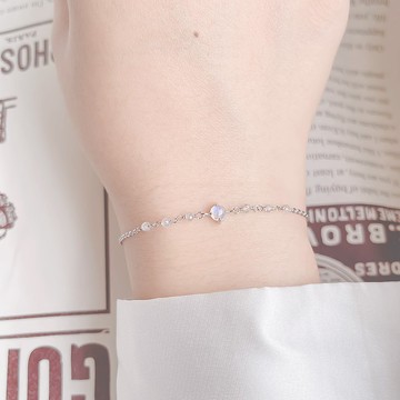 月光石925純銀簡約爪鑲mix拉長石果實手鍊