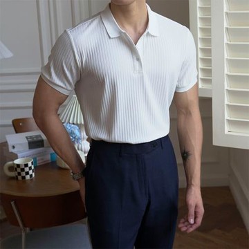 輕熟風翻領短袖T恤男士休閑商務修身Polo衫男時尚透氣百搭T恤上衣