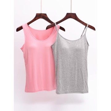 莫代爾棉女帶罩杯一體文胸墊無鋼圈bra打底吊帶背心內衣運動瑜伽