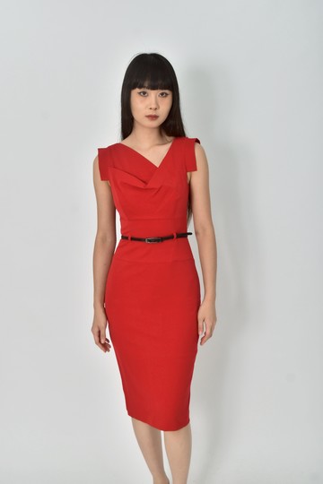 (S) black halo春夏無袖紅色綁帶洋裝