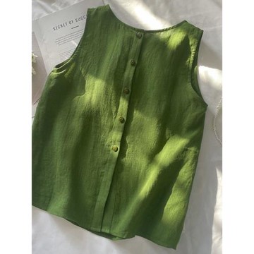 文藝風純色棉麻無袖背心女夏季薄款外穿寬松顯瘦無袖小衫上衣外貿