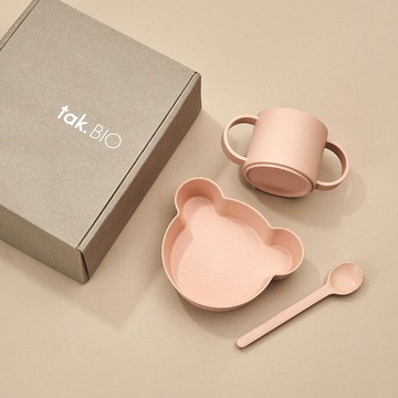 日本 Tak BIO Kids Dish抗菌小熊餐具組(3色) - 粉色