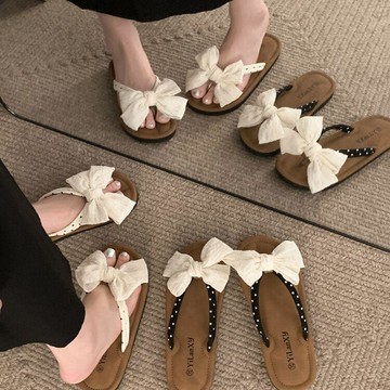 蝴蝶結平底人字夏季拖鞋女夏外外穿 裙子防滑 平底拖鞋 拖鞋 外出 防水止滑 拖鞋 女 外出 防水止滑 拖鞋女外出