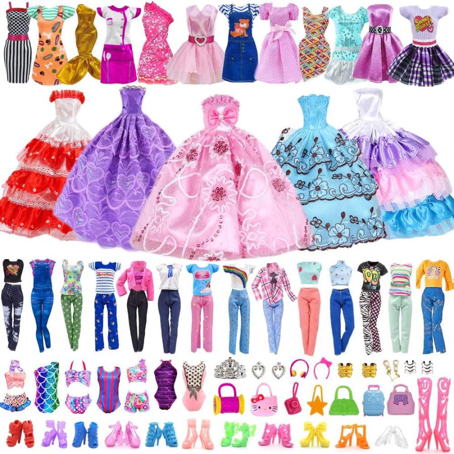 BARWA 16 Pack Doll Clothes and Accessories 10 PCS Fashion Dresses 3 PCS  Wedding Gown Dresses 3 Sets Bikini Swimsuits for 11.5 inch Girl Doll (A