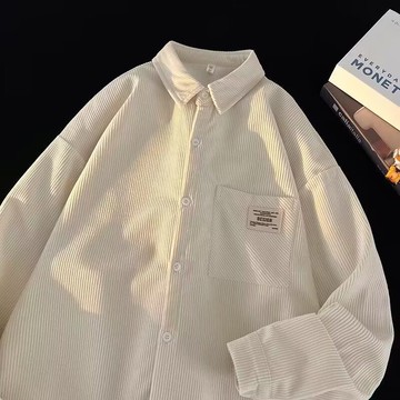 翻領簡約風長袖襯衫男秋季新款港風寬鬆設計感上衣男