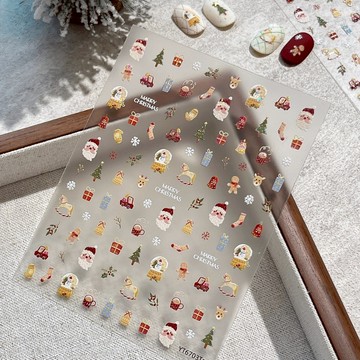 聖誕風美甲貼紙 可愛卡通冬季聖誕彩繪指甲貼 聖誕老人聖誕樹雪花麋鹿節慶紙甲貼紙 聖誕裝飾款美甲素材 穿戴甲裝飾