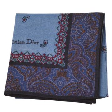Christian DIOR  細緻腰果花品牌字母LOGO圖騰帕領巾(灰藍系/藍紫邊/48CM)