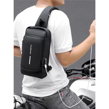 多功能男士胸包密碼防盜背單肩運動防水斜挎大容量炫酷跑車機車包