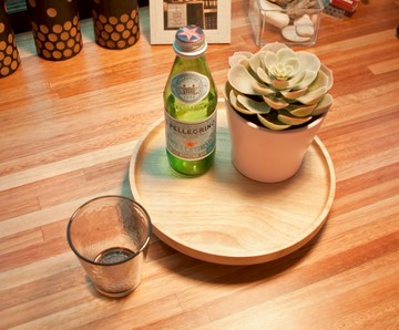 手車實木托盤 原木色&胡桃色-圓23CM/咖啡廰/餐廰/民宿/茶/置物