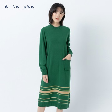 a la sha 條紋長袖針織洋裝