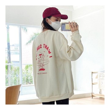 【AMERO】男女款 圓領長袖刷毛T恤 美式印花 落肩 寬鬆 大學Ｔ 情侶裝