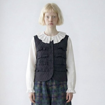 黑色立體花邊休閒小背心 / 馬甲 防風