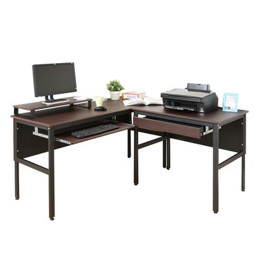 DFhouse頂楓L型工作桌+1抽屜+1鍵盤+桌上架 150*150*76