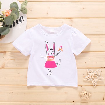 3歲保暖夏季女童短袖圓領卡通動漫印花白色底T恤韓范外貿款