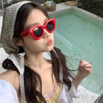 楊冪同款墨鏡女款潮歐美充氣感太陽鏡圓形可愛紅色個性大框眼鏡男