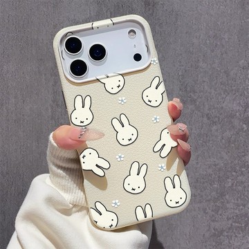 大孔皮紋防摔軟殼 滿屏白花米菲兔 適用iPhone17Air 16promax 15plus 14 13 12蘋果手機殼