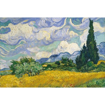 【拼圖貓】HC - 世界名畫系列-梵谷 麥田裡的絲柏樹 台灣製 1000片夜光拼圖 1000-191D