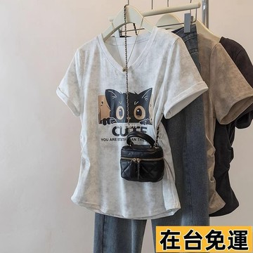 🌱在台出貨🌱 純棉大碼上衣 胖mm 大尺碼 遮肚子 S-5XL正肩顯瘦 v領T恤 修身顯瘦 美式正肩 T恤韓版大碼上