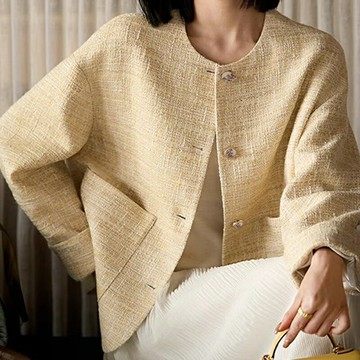 【巴黎精品】現貨+預購頂級法式毛呢外套毛呢大衣OL西裝小香風外套寬鬆秋冬大碼休閒女裝-圓領粗花呢a1lk45