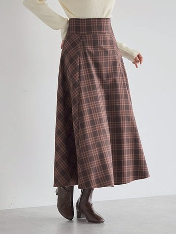 素面/格紋後繫帶喇叭剪裁長裙(01000920400) - earth music&ecology