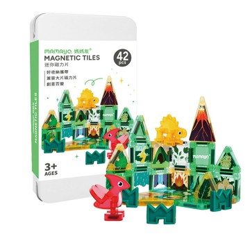 【mamayo】迷你磁力片-森林恐龍(42pcs，附磁吸恐龍2pcs、教學手冊) ★衛立兒生活館★
