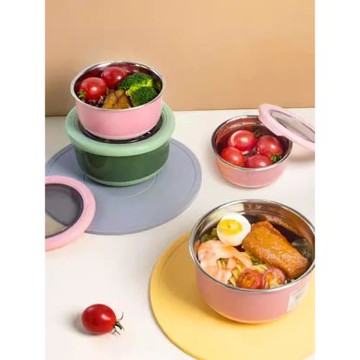 食品級保鮮碗帶蓋子不銹鋼飯碗餐盒迷你圓形湯碗便當盒冰箱保鮮盒