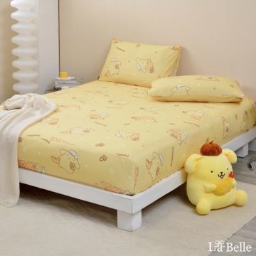 【Great Living格蕾寢飾】La Belle 三麗鷗授權 布丁狗唔唔睏zZ 海島針織床包枕套加大+洗衣袋超值組