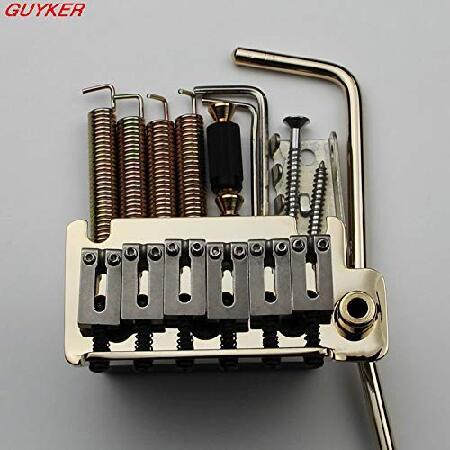 Guyker Guitar Double Swing Tremolo System Bridge with Stainless Steel Saddles ＆ Block ＆ Noiseless Spring for Strat Electric Guitar BS184 Gold