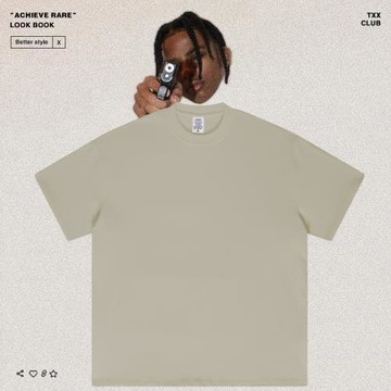 美式休閑重磅425G復古純色落肩袖OVERSIZE男女寬松小領口短袖T恤