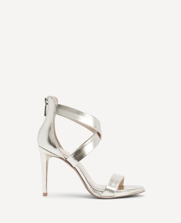 Kenneth Cole | Brooke Cross Strap Heeled Sandal in Light Gold PU, Size: 10