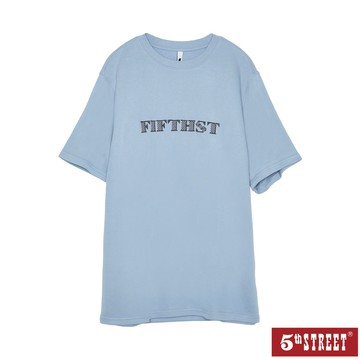 【5th STREET】 中性 短T 短袖 t恤 上衣 LOGO 繡花 藍 (571125)