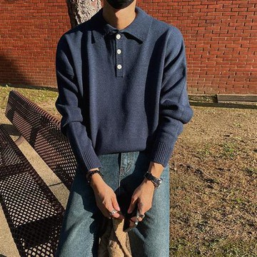 【巴黎精品】針織衫長袖POLO衫-休閒純色鈕扣翻領男上衣2色a1io43