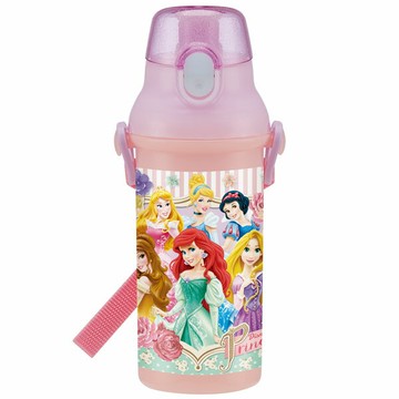 asdfkitty*迪士尼公主粉條紋彈蓋直飲水壺-附背帶-480ML-PSB5SAN-日本製